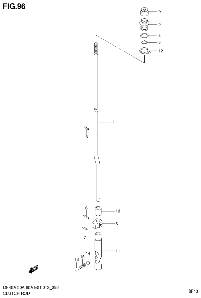 Suzuki DF40AST, DF50A, DF50ATH CLUTCH ROD (DF60ATH E1) parts diagram